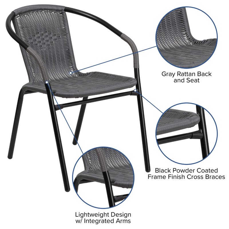 Afuera Living Rattan Gray Dining Arm Chair Curved Back Stackable 28.5