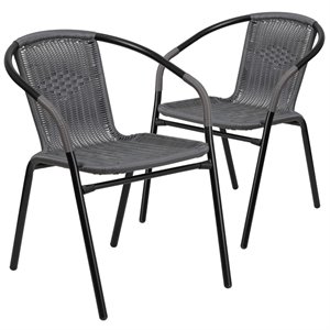 Afuera Living Rattan Gray Dining Arm Chair Curved Back Stackable 28.5&quot Fully Assembled