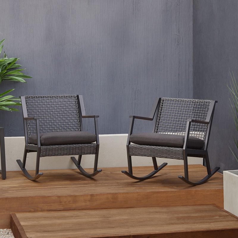 Afuera Living Contemporary Aluminum Patio Rocker in Black (Set of 2)