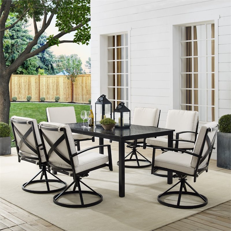 Afuera Living 7-Piece Metal/Polyester Outdoor Dining Set in Bronze/Oatmeal