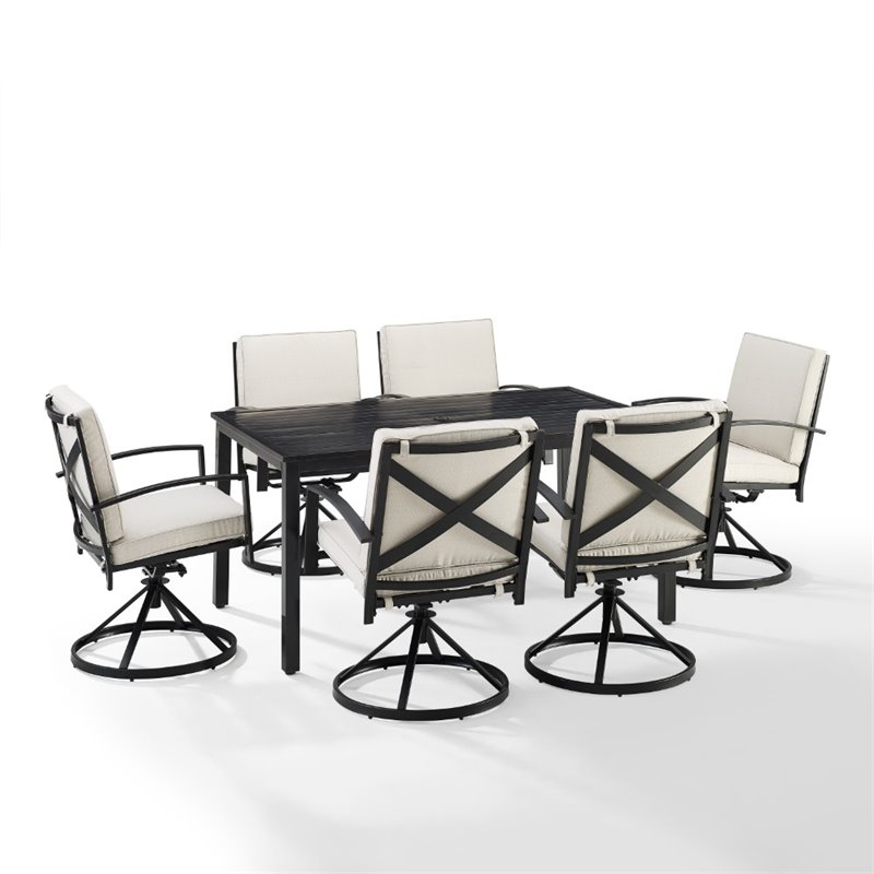 Afuera Living 7-Piece Metal/Polyester Outdoor Dining Set in Bronze/Oatmeal