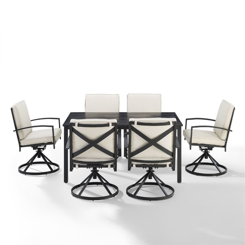 Afuera Living 7-Piece Metal/Polyester Outdoor Dining Set in Bronze/Oatmeal