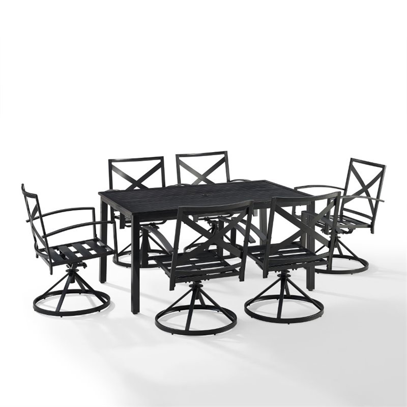 Afuera Living 7-Piece Metal/Polyester Outdoor Dining Set in Bronze/Oatmeal