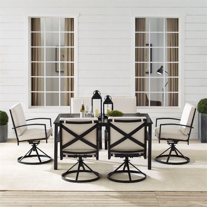 Afuera Living 7-Piece Metal/Polyester Outdoor Dining Set in Bronze/Oatmeal