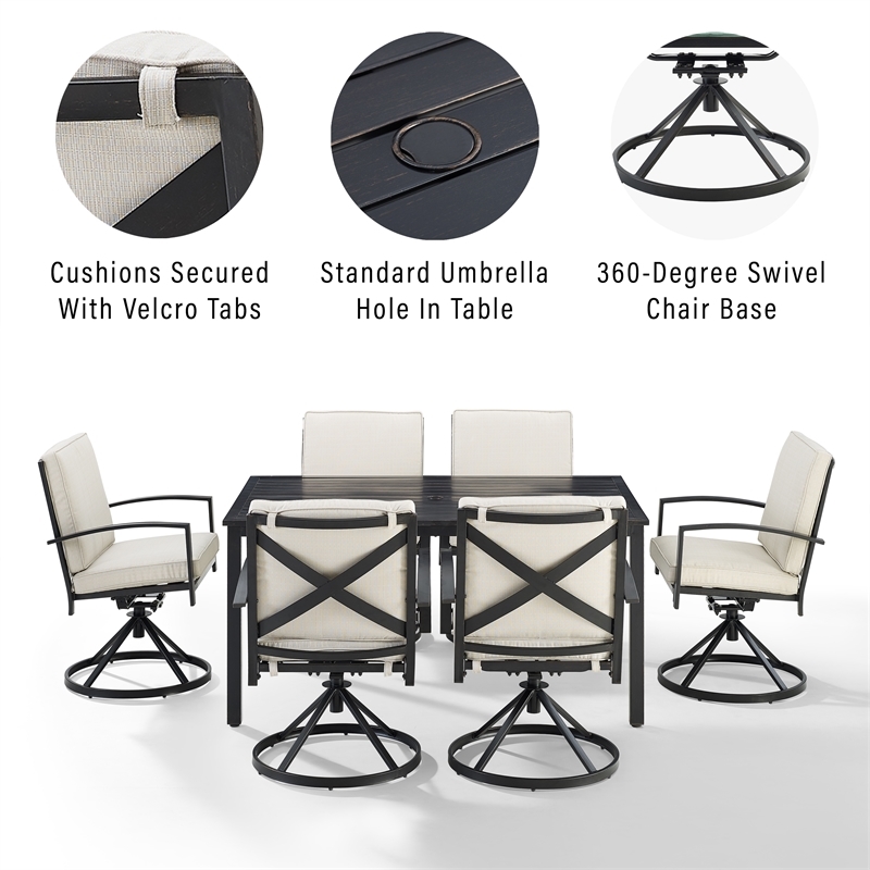 Afuera Living 7-Piece Metal/Polyester Outdoor Dining Set in Bronze/Oatmeal