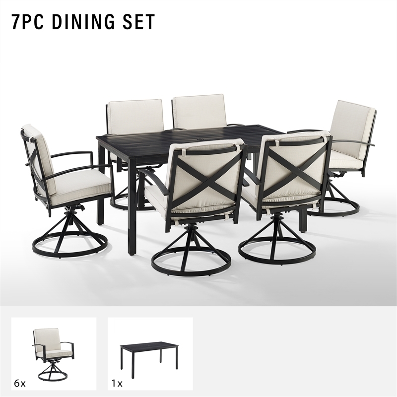 Afuera Living 7-Piece Metal/Polyester Outdoor Dining Set in Bronze/Oatmeal