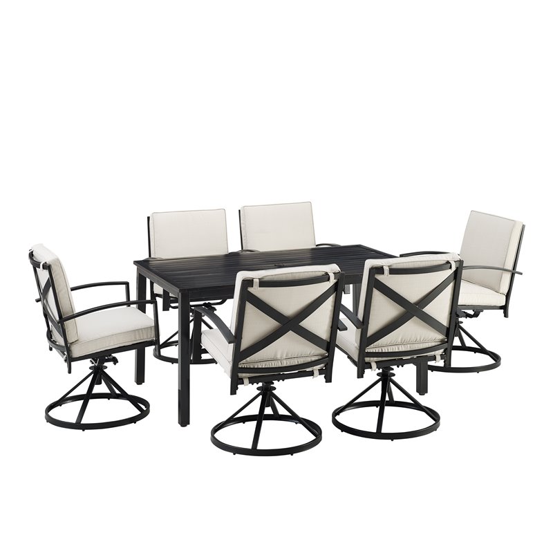 Afuera Living 7-Piece Metal/Polyester Outdoor Dining Set in Bronze/Oatmeal