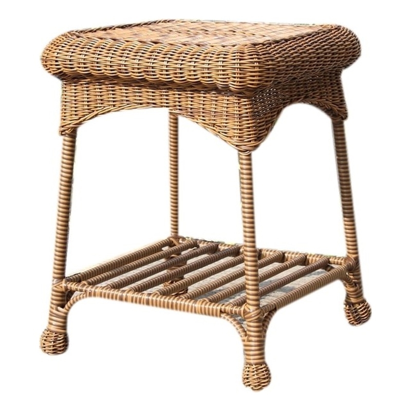 Afuera Living Wicker Honey Brown End Table Rectangular All Weather 21