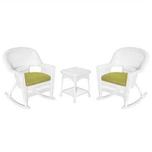 Afuera Living Resin Wicker White Rocker Chair Set with Cushions 36&quot Assembled