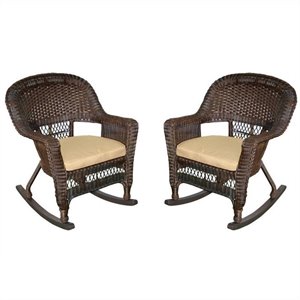 Afuera Living Wicker / Rattan Rocker Chair in Tan/Espresso (Set of 2)