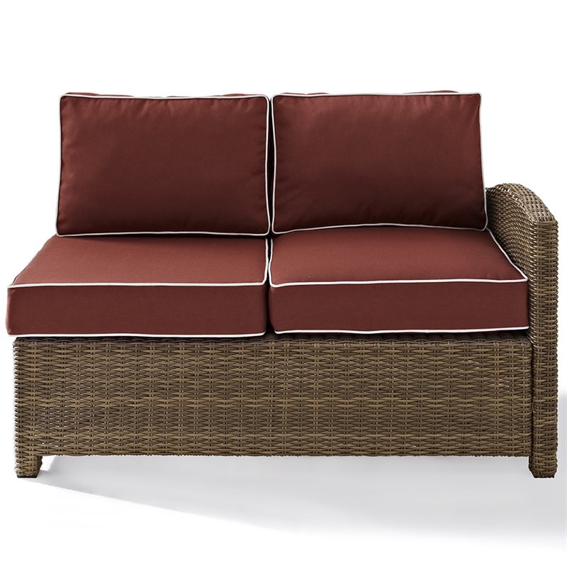 Afuera Living Modern Wicker Right Arm Patio Loveseat in Brown and Sangria