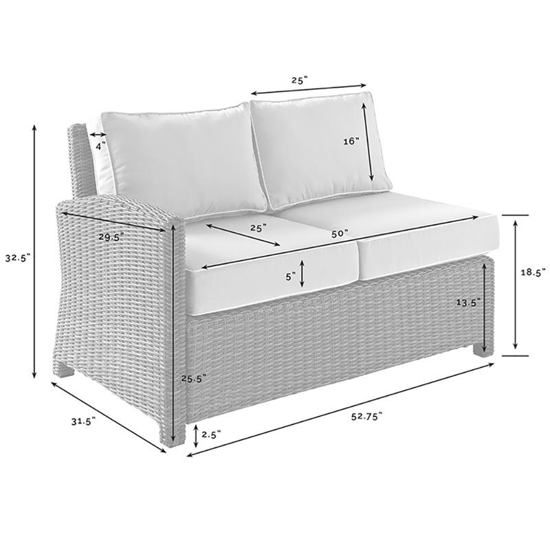 Afuera Living Modern Wicker Right Arm Patio Loveseat in Brown and Sangria