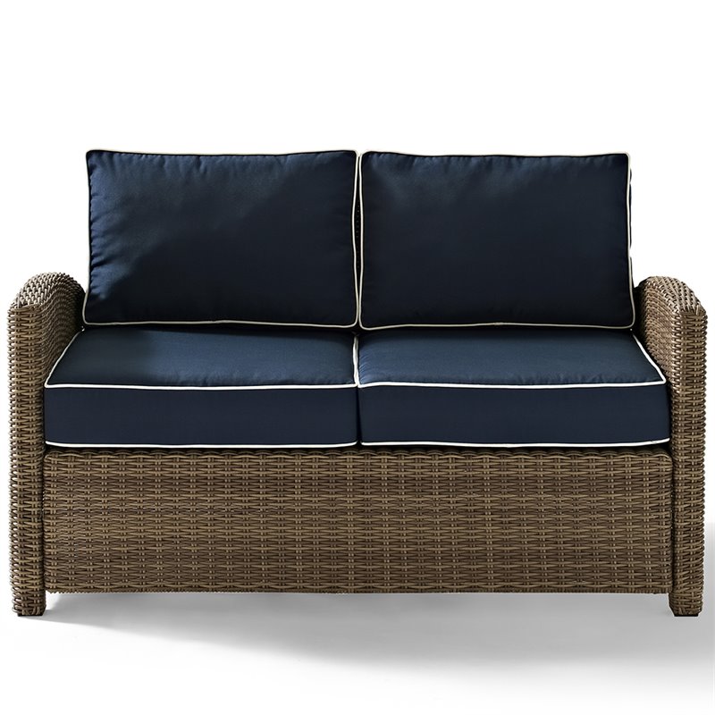 Afuera Living Modern Wicker Patio Loveseat in Brown and Navy