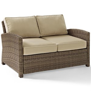 Afuera Living Modern Outdoor Wicker Patio Loveseat in Brown and Sand