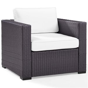Afuera Living Wicker / Rattan & Fabric Patio Arm Chair in White/Brown