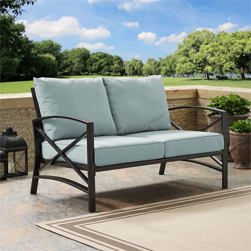 Afuera Living Metal/Fabric Patio Loveseat in Mist Green/Black