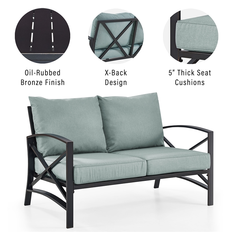 Afuera Living Metal/Fabric Patio Loveseat in Mist Green/Black