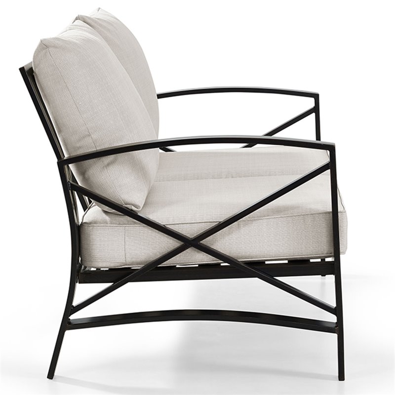 Afuera Living Metal/Fabric Patio Loveseat in Oatmeal/Oil Rubbed Bronze