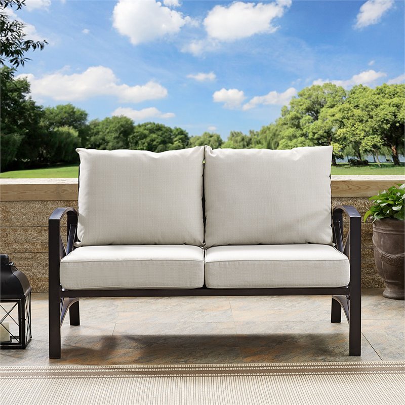 Afuera Living Metal/Fabric Patio Loveseat in Oatmeal/Oil Rubbed Bronze