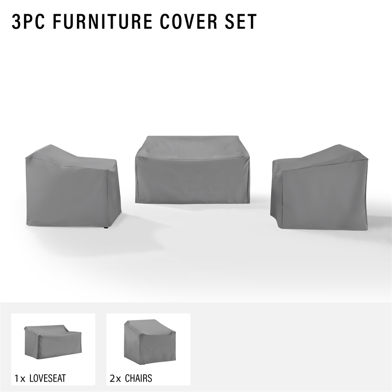 Afuera Living 3-Piece Vinyl/Heavy Gauge Patio Loveseat Cover Set in Gray