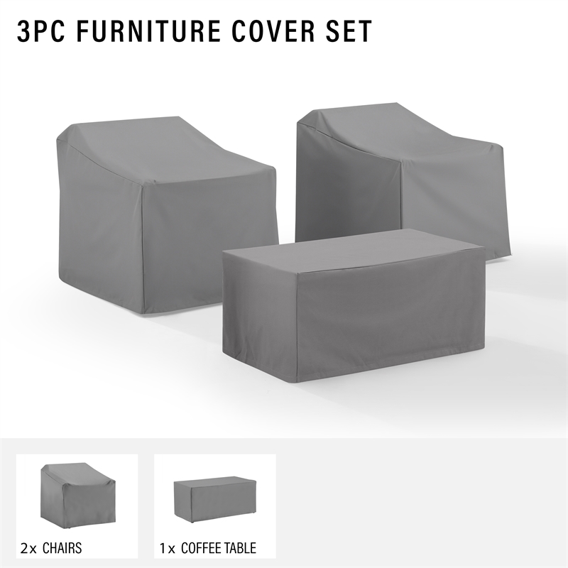 Afuera Living 3-Piece Vinyl/Heavy Gauge Patio Conversation Cover Set in Gray