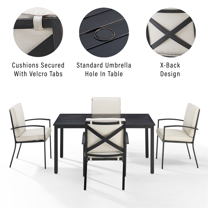 Afuera Living 5-Piece Metal/Polyester Outdoor Dining Set in Oatmeal/Bronze