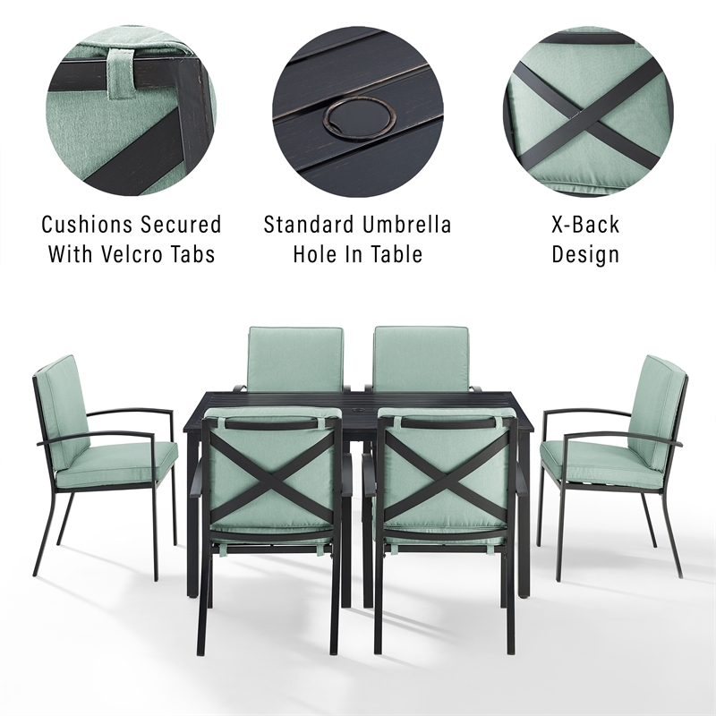 Afuera Living 7-Piece Metal/Polyester Outdoor Dining Set in Mist Green/Bronze