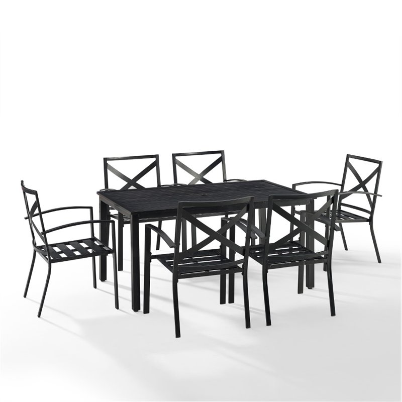 afuera living 7-piece metal/polyester outdoor dining set in oatmeal/bronze