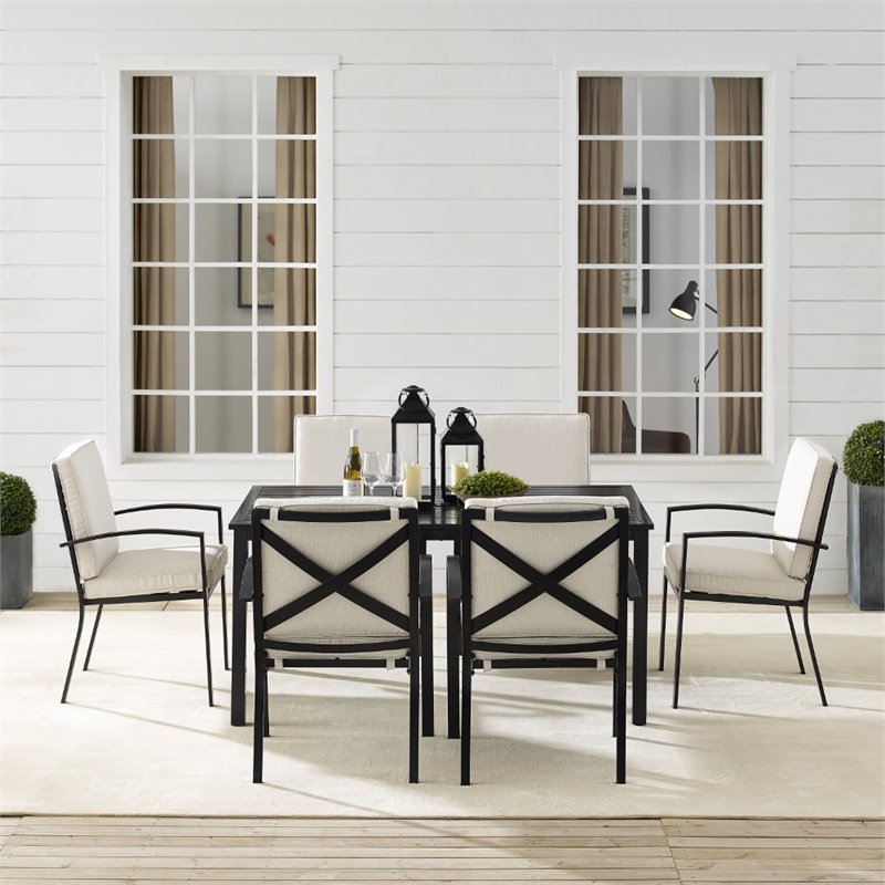 afuera living 7-piece metal/polyester outdoor dining set in oatmeal/bronze