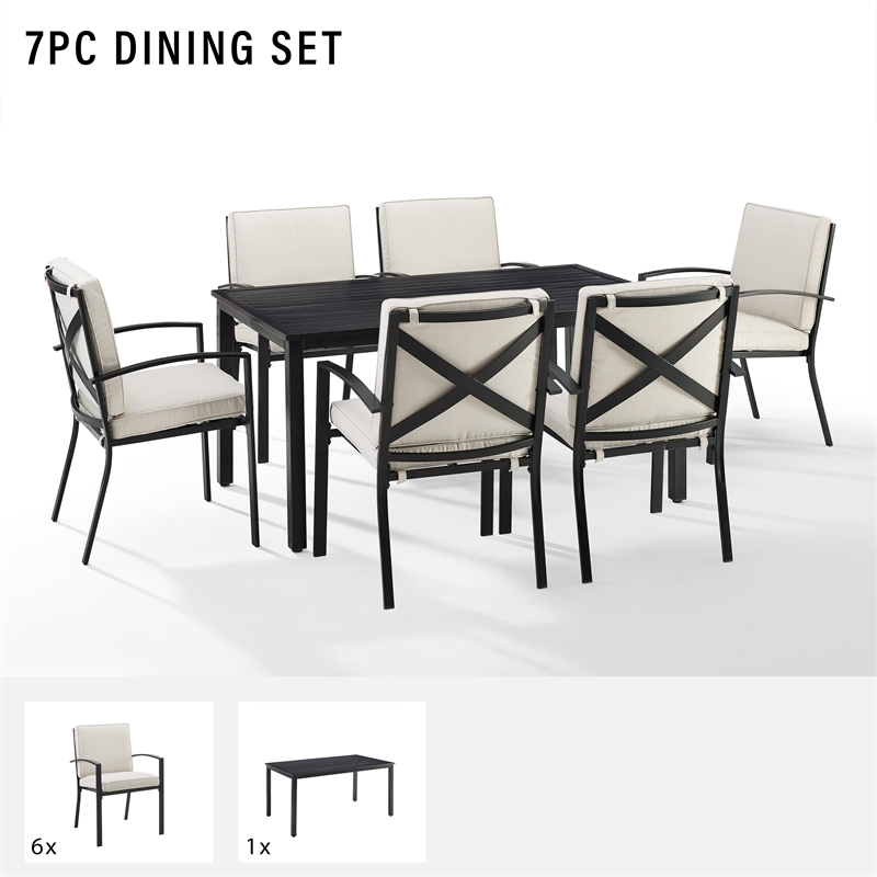 afuera living 7-piece metal/polyester outdoor dining set in oatmeal/bronze