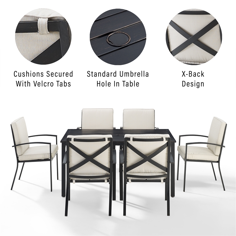 afuera living 7-piece metal/polyester outdoor dining set in oatmeal/bronze