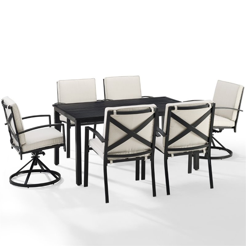 Afuera Living 7-Piece Polyester/Metal Outdoor Dining Set in Oatmeal/Bronze