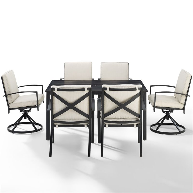 Afuera Living 7-Piece Polyester/Metal Outdoor Dining Set in Oatmeal/Bronze