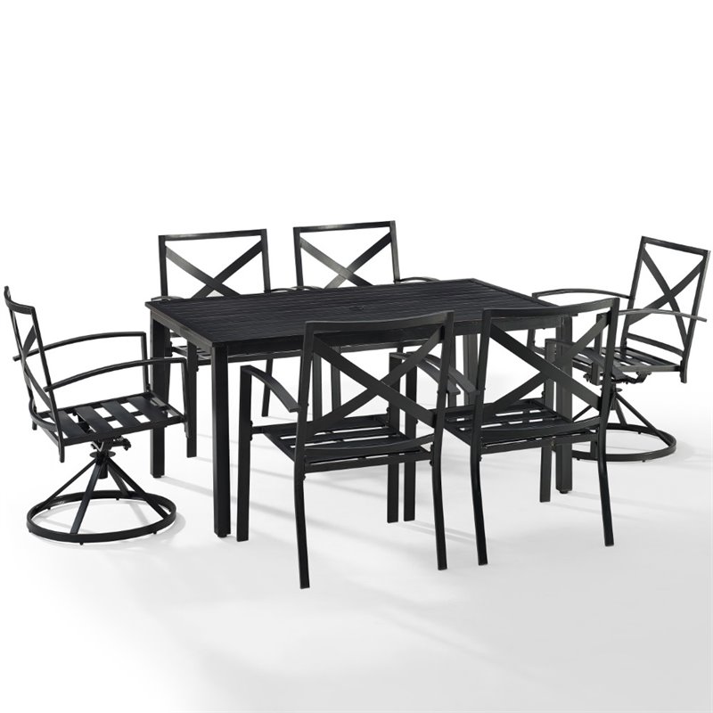 Afuera Living 7-Piece Polyester/Metal Outdoor Dining Set in Oatmeal/Bronze