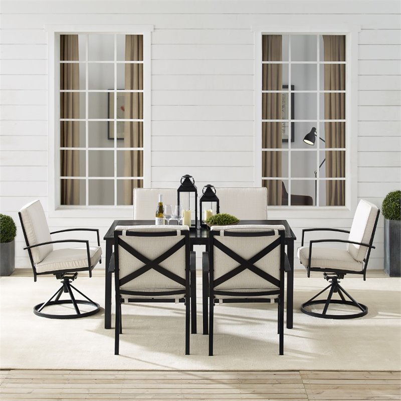 Afuera Living 7-Piece Polyester/Metal Outdoor Dining Set in Oatmeal/Bronze