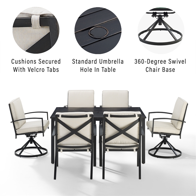 Afuera Living 7-Piece Polyester/Metal Outdoor Dining Set in Oatmeal/Bronze
