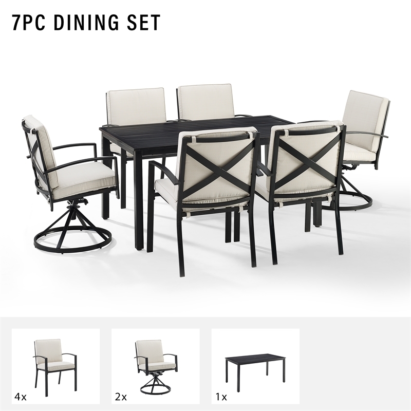 Afuera Living 7-Piece Polyester/Metal Outdoor Dining Set in Oatmeal/Bronze
