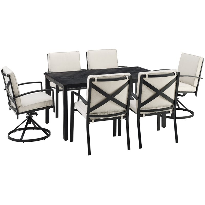 Afuera Living 7-Piece Polyester/Metal Outdoor Dining Set in Oatmeal/Bronze