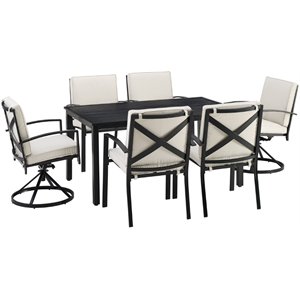 Afuera Living 7-Piece Polyester/Metal Outdoor Dining Set in Oatmeal/Bronze