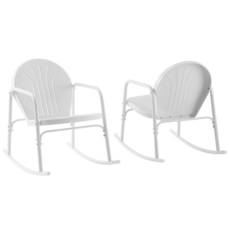 Afuera Living Steel Metal Rocking Chair in White Gloss (Set of 2)