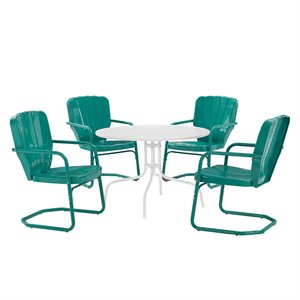 Afuera Living 5-Piece Metal Outdoor Dining Set in White/Turquoise Gloss
