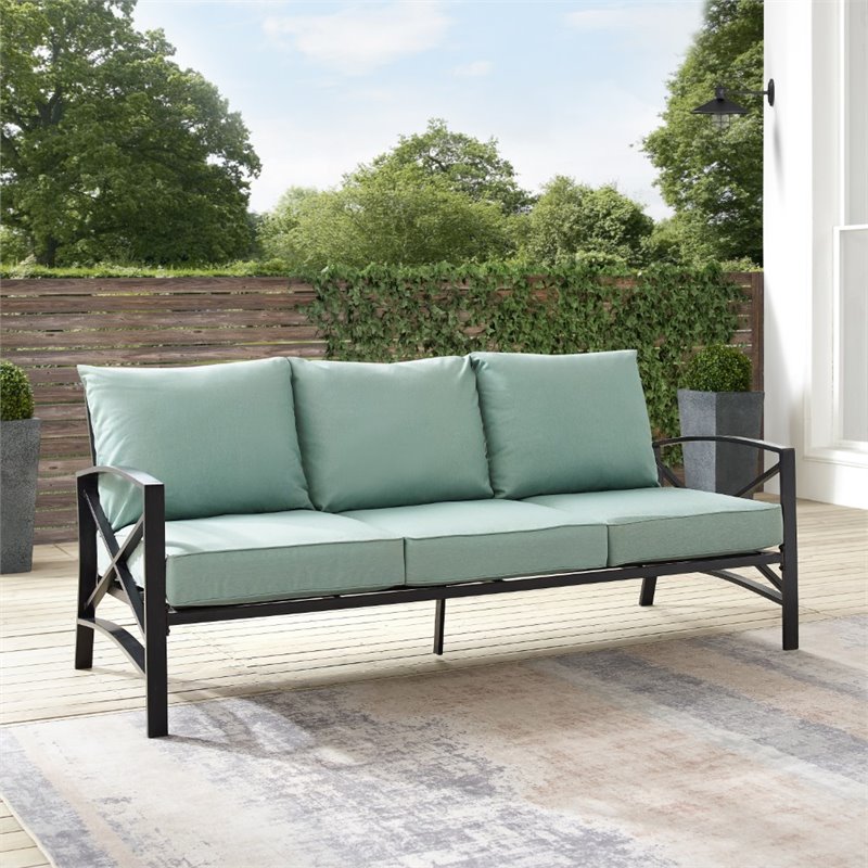 Afuera Living Metal/Polyester Outdoor Sofa in Mist Green/Oil Rubbed Bronze