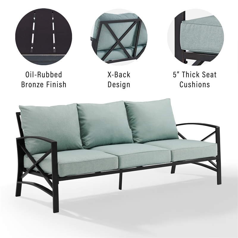 Afuera Living Metal/Polyester Outdoor Sofa in Mist Green/Oil Rubbed Bronze