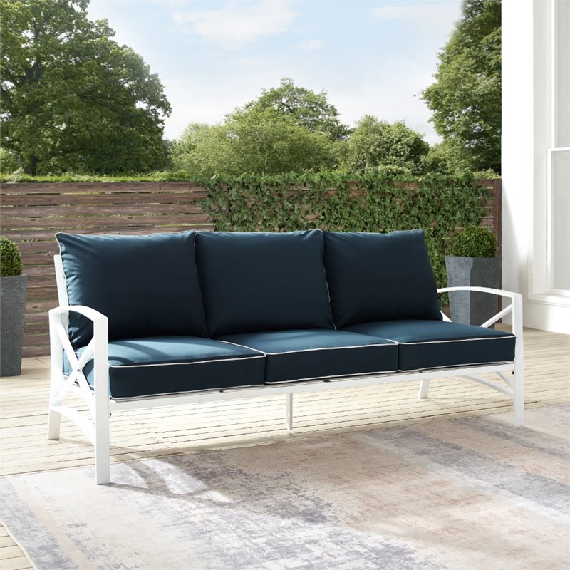 Afuera Living Steel White and Navy Sofa Rectangular Weather-Resistant 79