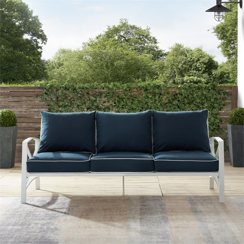 Afuera Living Steel White and Navy Sofa Rectangular Weather-Resistant 79
