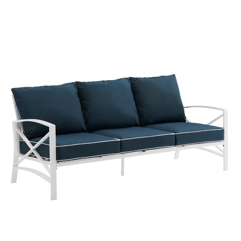 Afuera Living Steel White and Navy Sofa Rectangular Weather-Resistant 79