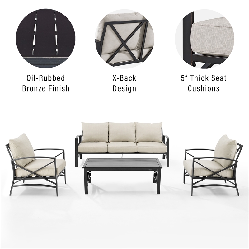 Afuera Living 4-Piece Metal/Polyester Outdoor Sofa Set in Oatmeal/Bronze