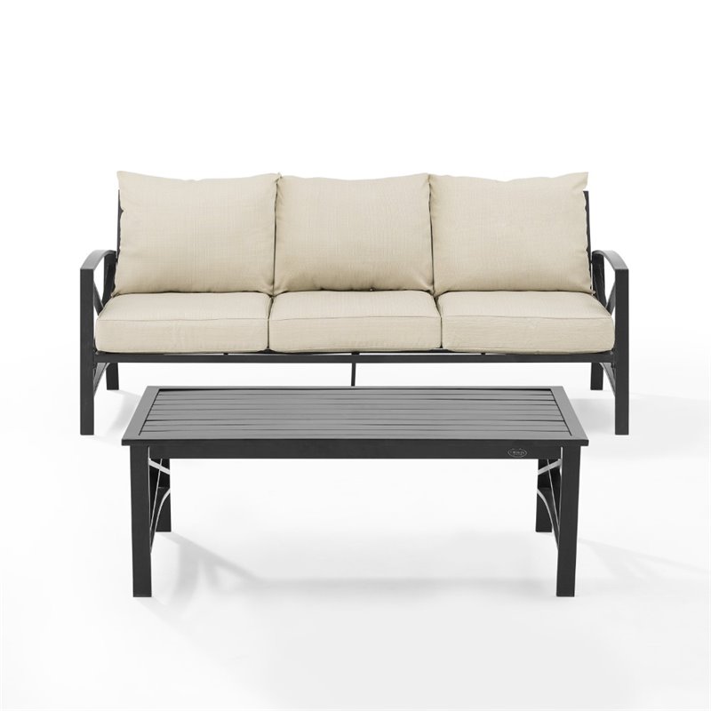 Afuera Living 2-Piece Metal/Polyester Outdoor Sofa Set in Oatmeal/Bronze