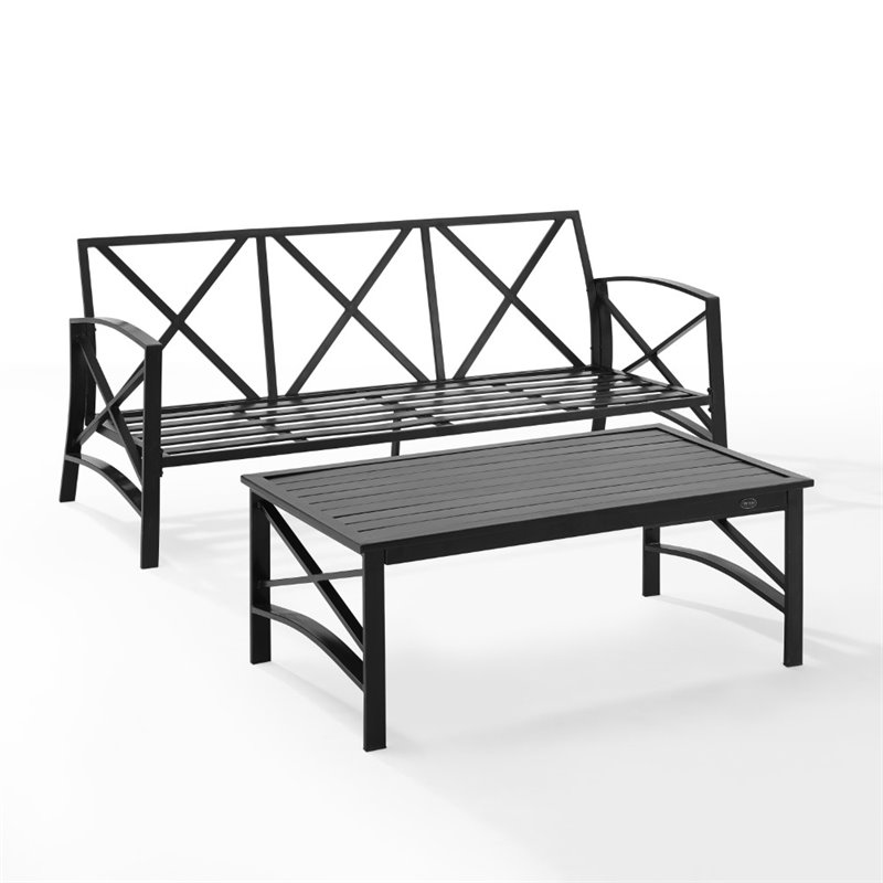Afuera Living 2-Piece Metal/Polyester Outdoor Sofa Set in Oatmeal/Bronze
