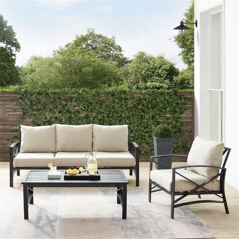 Afuera Living 3-Piece Metal Outdoor Sofa Set in Oil Rubbed Bronze/Oatmeal